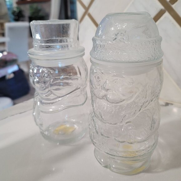 Vintage Libbey Santa Claus & Snowman Cookie Candy Glass Jar With Lids Holiday - Picture 11 of 14